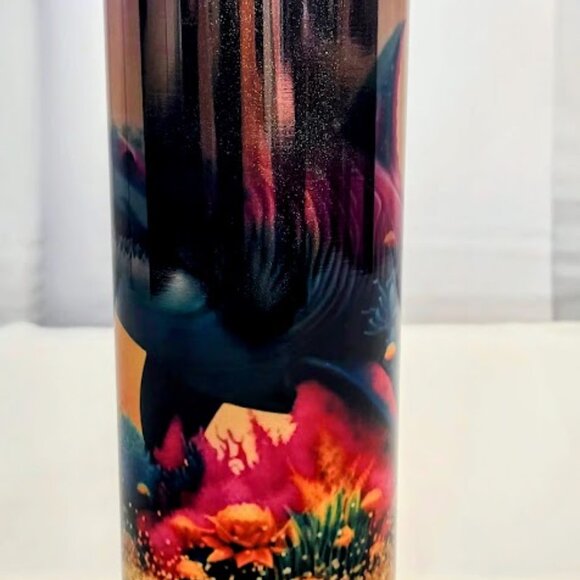 20oz hot/cold Tumbler, custom shark theme, Rose Gold Glitter, Eco, Reusable - Picture 3 of 5